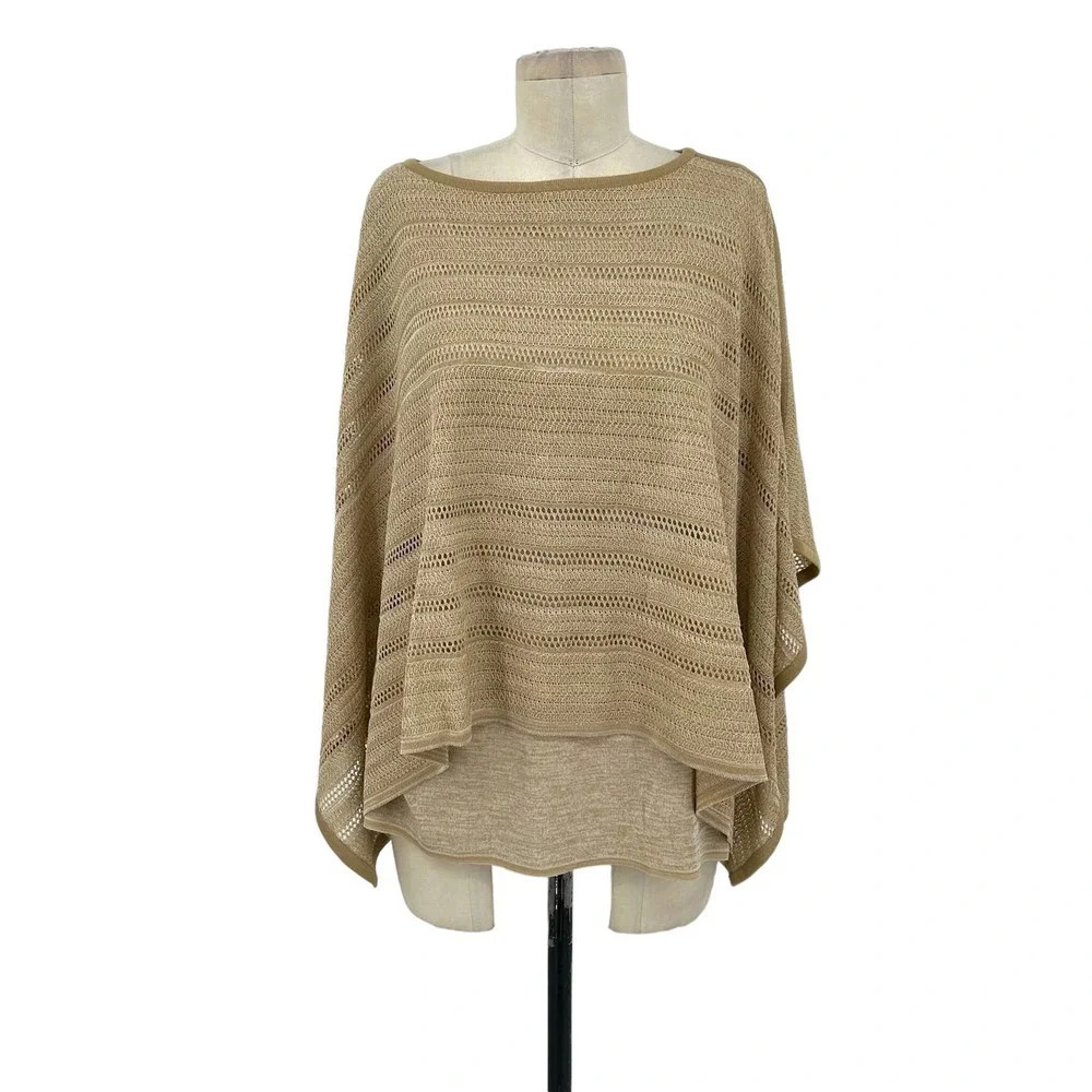 Misook Double Layer Tunic Sweater Top Blouse Poncho Saddle Camel Tan Size XS